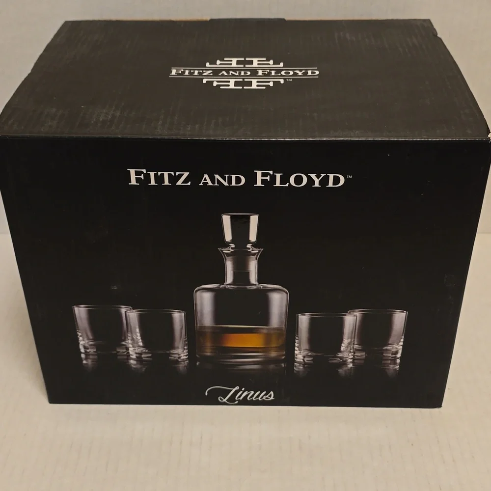 New In Box 5 Piece Fitz And Floyd Decanter Set